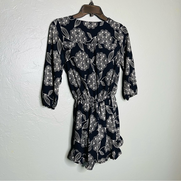 Sage Navy Ruffle 3/4 Sleeve Romper - Picture 5 of 6